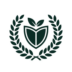 Shield and laurel wreath with leaves symbolizing education and achievement