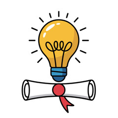 Graduation diploma with a bright idea light bulb symbolizing success and innovation