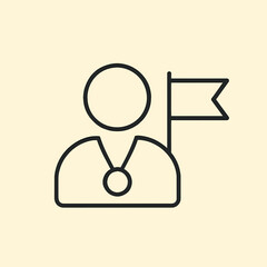 Line art of a person with a medal and flag on a light background  