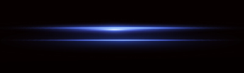 Set of luminous horizontal blue light line with shining glitter and beam effect.