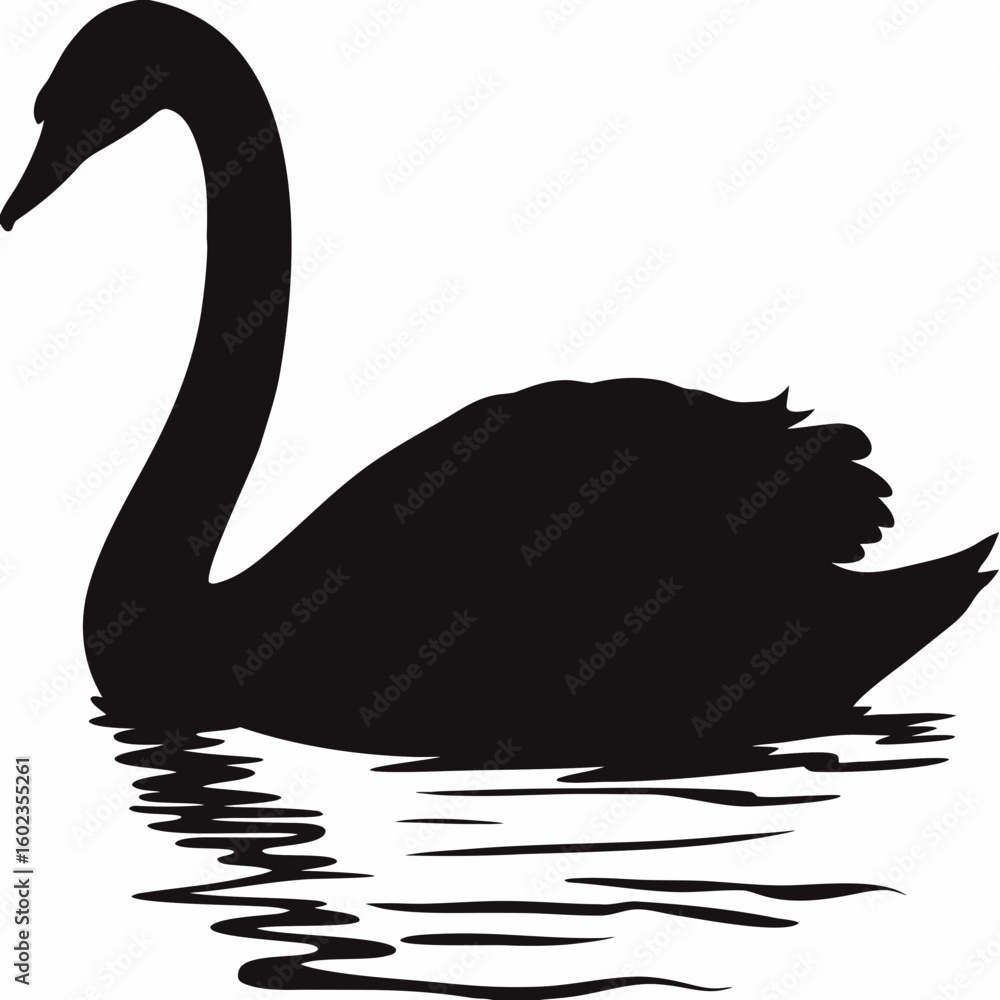 Poster silhouette of a swan gracefully gliding on water with its reflection visible in the calm surface bel