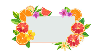 Obraz premium Tropical frame with citrus fruits and flowers