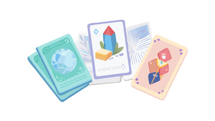 Tarot cards with mystical symbols and magical illustrations