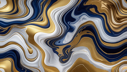 Elegant abstract marble pattern with flowing gold, white, and dark blue swirls. Luxurious high-contrast texture perfect for modern interior wall art or premium prints.