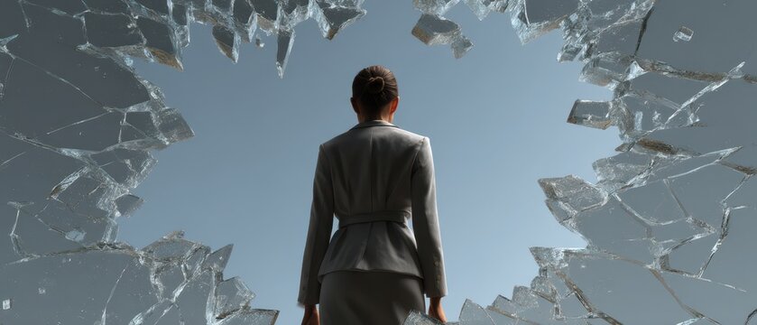 Breaking barriers: businesswoman shattering glass ceiling for empowerment and success