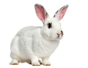 Obraz premium Cute White Rabbit with Pink Ears Isolated on White Background