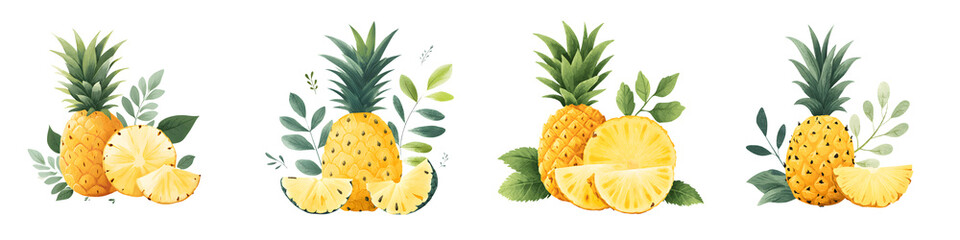 Fresh Pineapple Watercolor Clipart: Tropical Fruit Summer Illustration