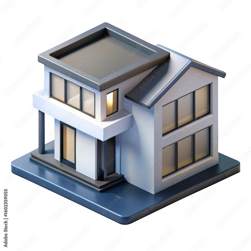 Poster 3d modern house architecture model isolated on transparent background