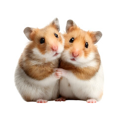 Two hamster couple cuddling and  small round bodies and happy faces and  isolated white background Batch  realistic clean bright simple modern stock image isolated on plain background for web and prin