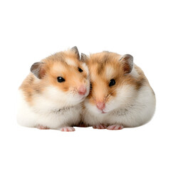 Two hamster couple cuddling and  small round bodies and happy faces and  isolated white background Batch  realistic clean bright simple modern stock image isolated on plain background for web and prin