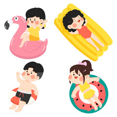 Cartoon Children Playing with Pool Floats swim set