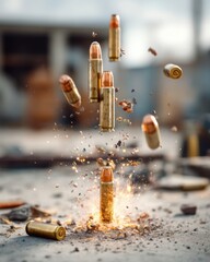 Brass Bullets Exploding With Sparks and Fire on Ground