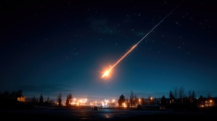 Bright Meteor Shower Over City at Night
