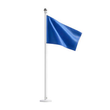 Blue flag on a white pole outdoors simple design isolated on transparent background, perfect cutout, PNG