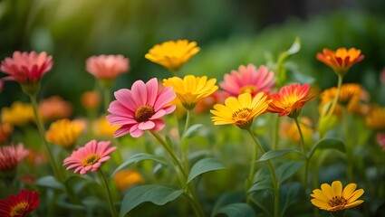 Colorful Blooming Flowers in a Vibrant Spring Garden