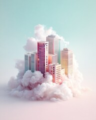 Pastel City on a Cloud Surreal Digital Artwork