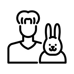 Boy with a bunny pet outline icon. Boy with a rabbit pet black line illustration.
