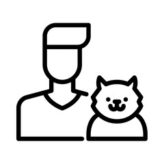 Boy with a cat pet outline icon. Boy with a kitten pet black line illustration.
