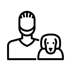 Boy with a puppy pet outline icon. Boy with a dog pet black line illustration.
