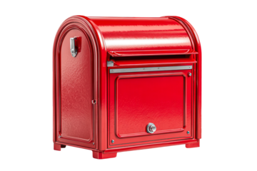 Red mailbox curbside mail delivery locking mechanism isolated on transparent background, perfect cutout, PNG
