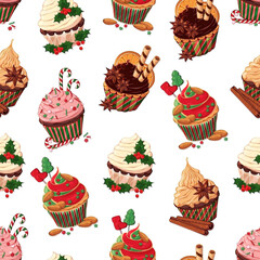 seamless pattern with christmas cakes png, christmas cake collection png
