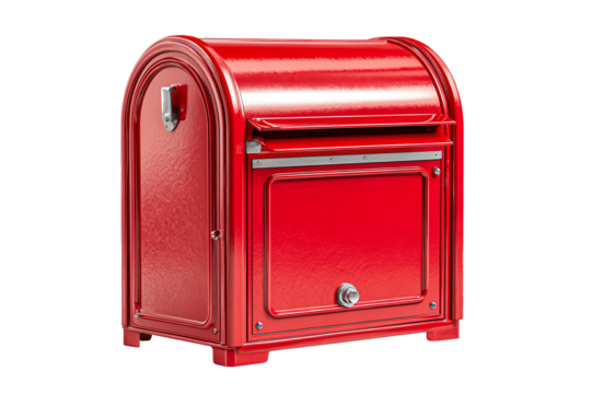 Red mailbox curbside mail delivery locking mechanism isolated on transparent background, perfect cutout, PNG