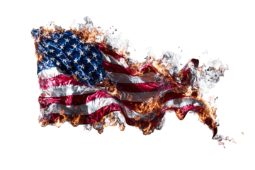 Burning American Flag Dramatic Artwork Patriotism Fire isolated on transparent background, perfect cutout, PNG