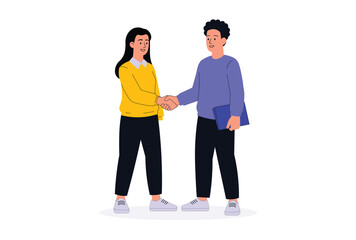 Obraz premium Two people successful business deal handshake vector Illustration.