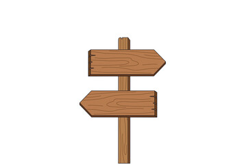 Wooden signpost crossroad directions vector Illustration.
