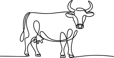 continuous one line drawing of a cow or bull in elegant black on white vector style for modern animal wall art