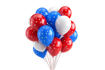 Patriotic Balloons Red White Blue Stars Festive Celebration, isolated on transparent background, perfect cutout, PNG
