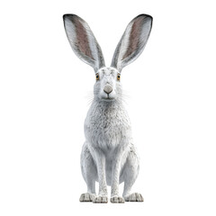 Fototapeta premium White hare standing upright with big ears alert and paws visible and 3D rendering and isolated white background Batch realistic clean bright simple modern stock image isolated on plain background f