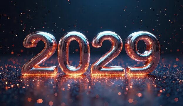 Shiny 2029 Numbers with Sparkling Lights on Dark Background