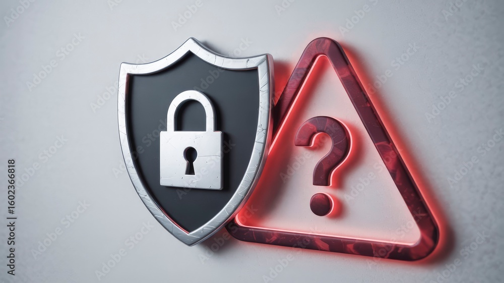 Aufkleber security shield with question mark data protection uncertainty concept