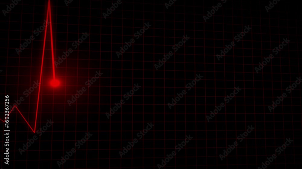 Poster digital oscilloscope ekg ecg pulse rate animation. medical finance data chart business. red glowing 