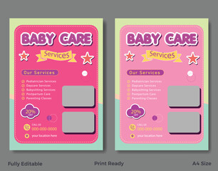 Childcare center and babysitter flyer or poster template, Colorful Childcare flyer