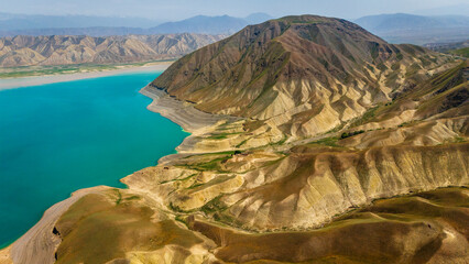 Fototapeta premium Kyrgyzstan Toktogul lake largest water reservoir in Kyrgyz Republic and Central Asia, travel destination