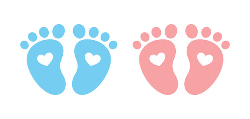 Adorable blue and pink baby footprints with hearts