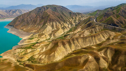Kyrgyzstan Toktogul lake largest water reservoir in Kyrgyz Republic and Central Asia, travel...