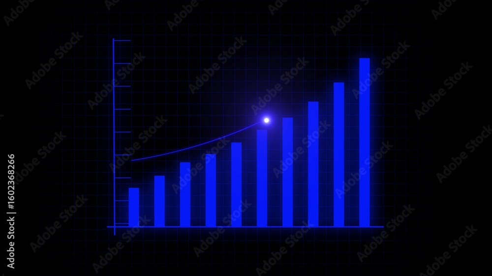Poster blue neon bar graph animation. business success and technology progress visual loop. animated blue b