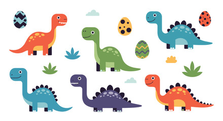 Collection of cute cartoon dinosaurs and dinosaur eggs for kids baby animals and prehistoric reptiles fun illustrations for children