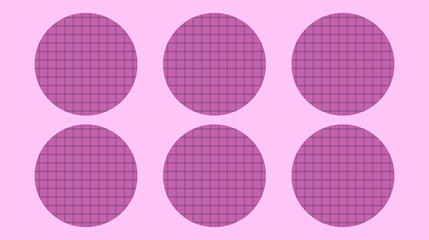 Pink background with six geometric grid circles in a modern abstract style