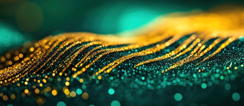 Gold streaks on teal glitter background