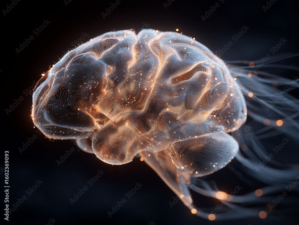 Poster stunning 3d rendering of a human brain with interconnected neural network and glowing energy