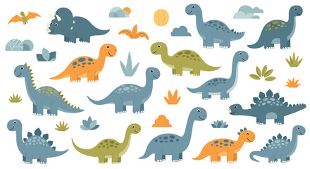 A vivid collection of prehistoric creatures and plants in pixel art style