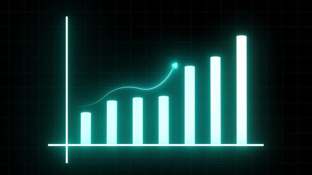Glowing cyan data bars. Business visualization loop. Neon cyan statistics animation. Financial trend loop. Looping bar chart. Neon cyan business data.