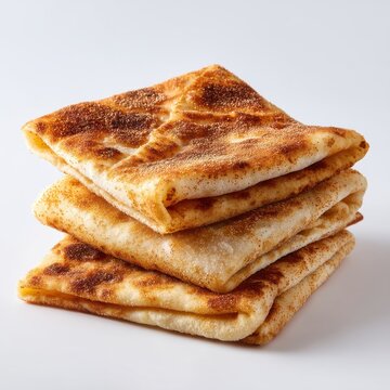 Stack of moroccan msemen flatbread isolated on white background