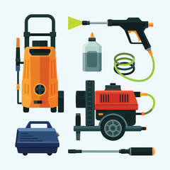 Naklejka premium Collection of pressure washing equipment and accessories