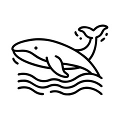 Fototapeta premium Whale jumping out of water with waves in simple line art style 