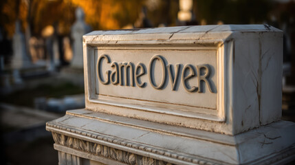 Gravestone with epigraph Game Over